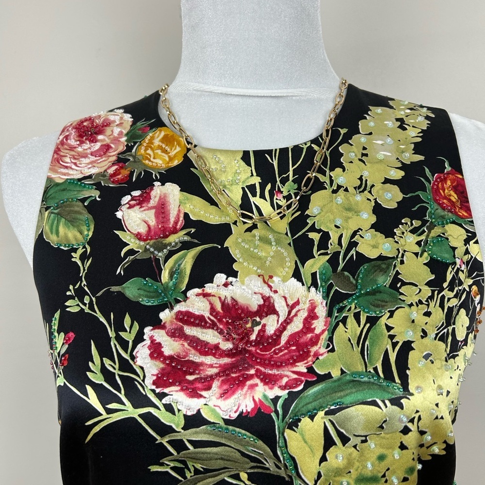 KAY UNGER Silk Sleeveless Beaded Embellished Black Floral Top - Picture 4 of 10